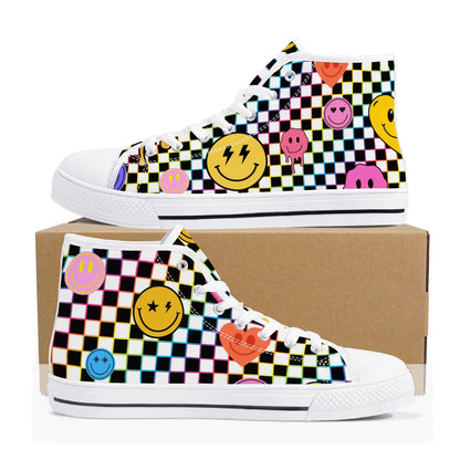 Smiles and Check Mates -High Top Canvas Shoes