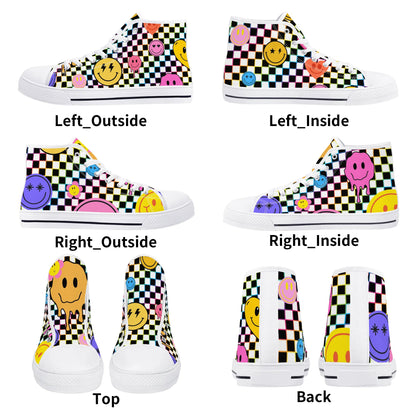 Smiles and Check Mates -High Top Canvas Shoes