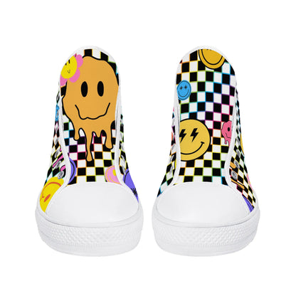 Smiles and Check Mates -High Top Canvas Shoes