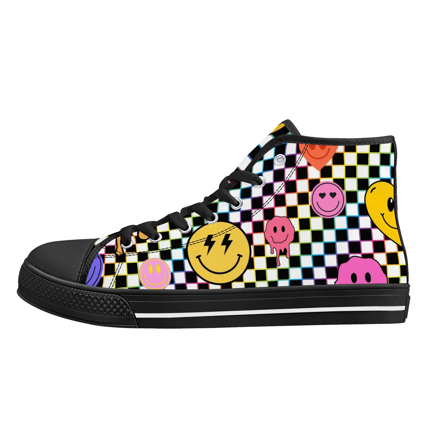 Smiles and Check Mates -High Top Canvas Shoes