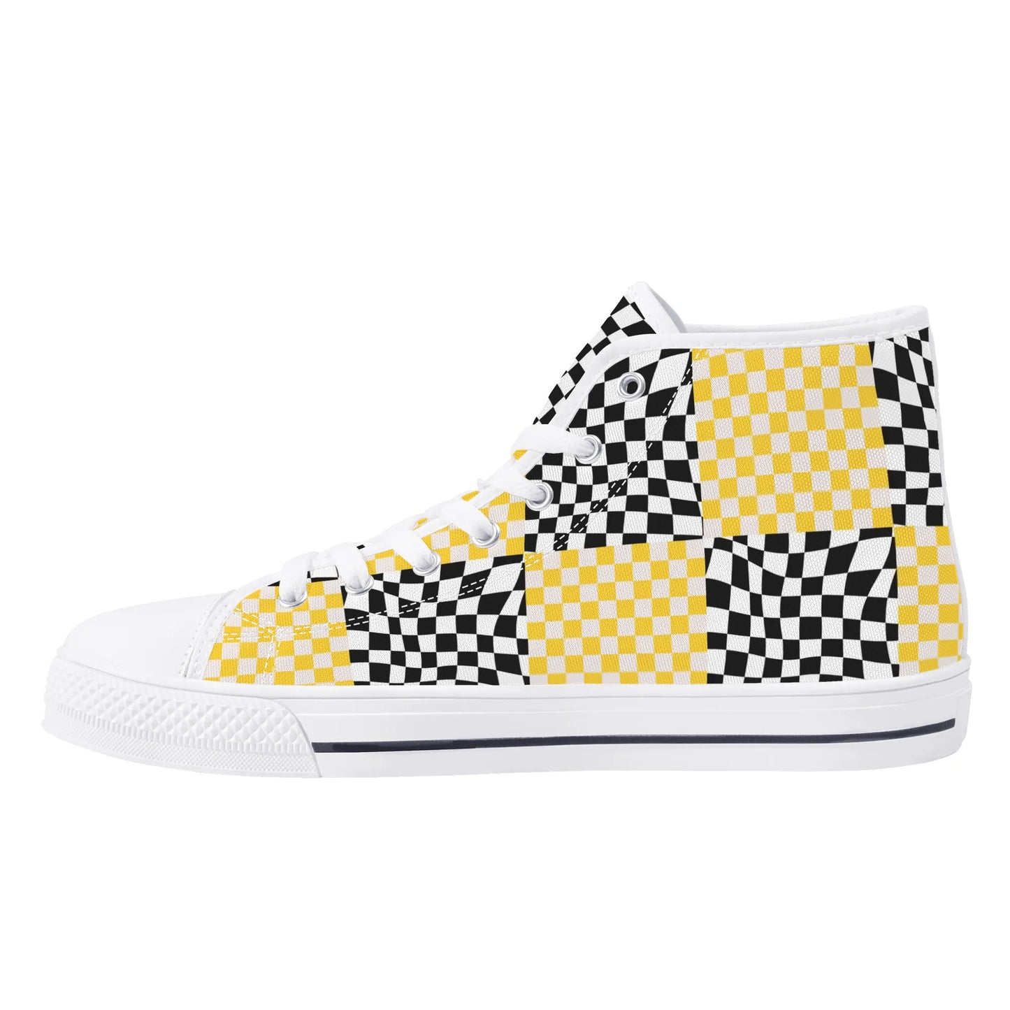 Black and Yellow Checkers - Mens High Top Canvas Shoes