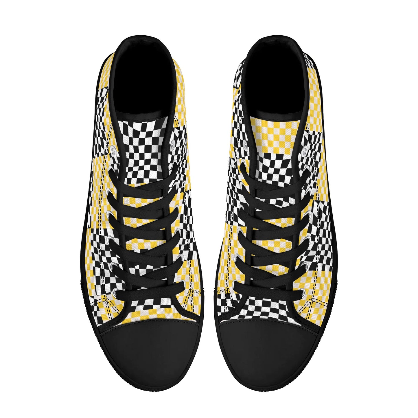 Black and Yellow Checkers - Mens High Top Canvas Shoes