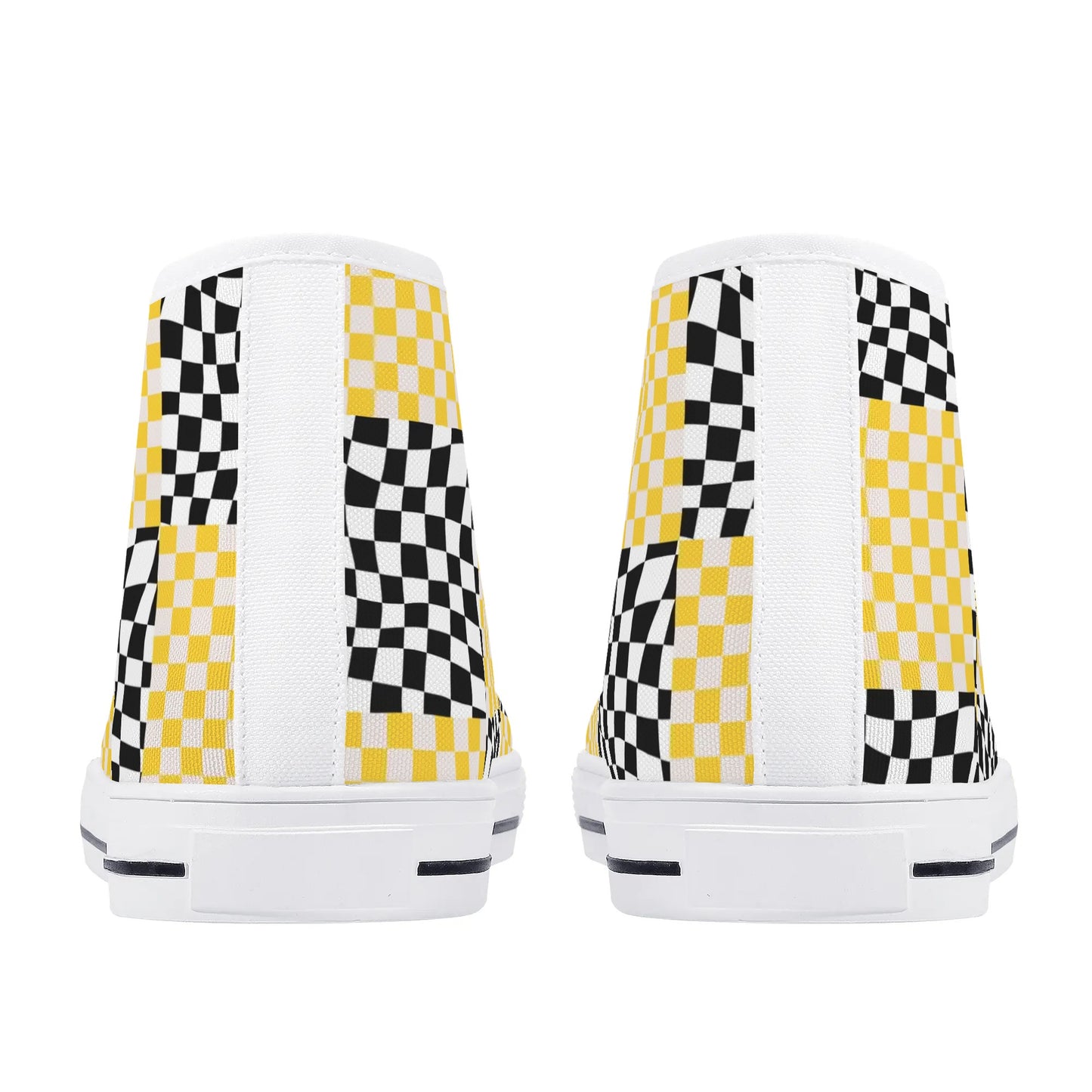 Black and Yellow Checkers - Mens High Top Canvas Shoes