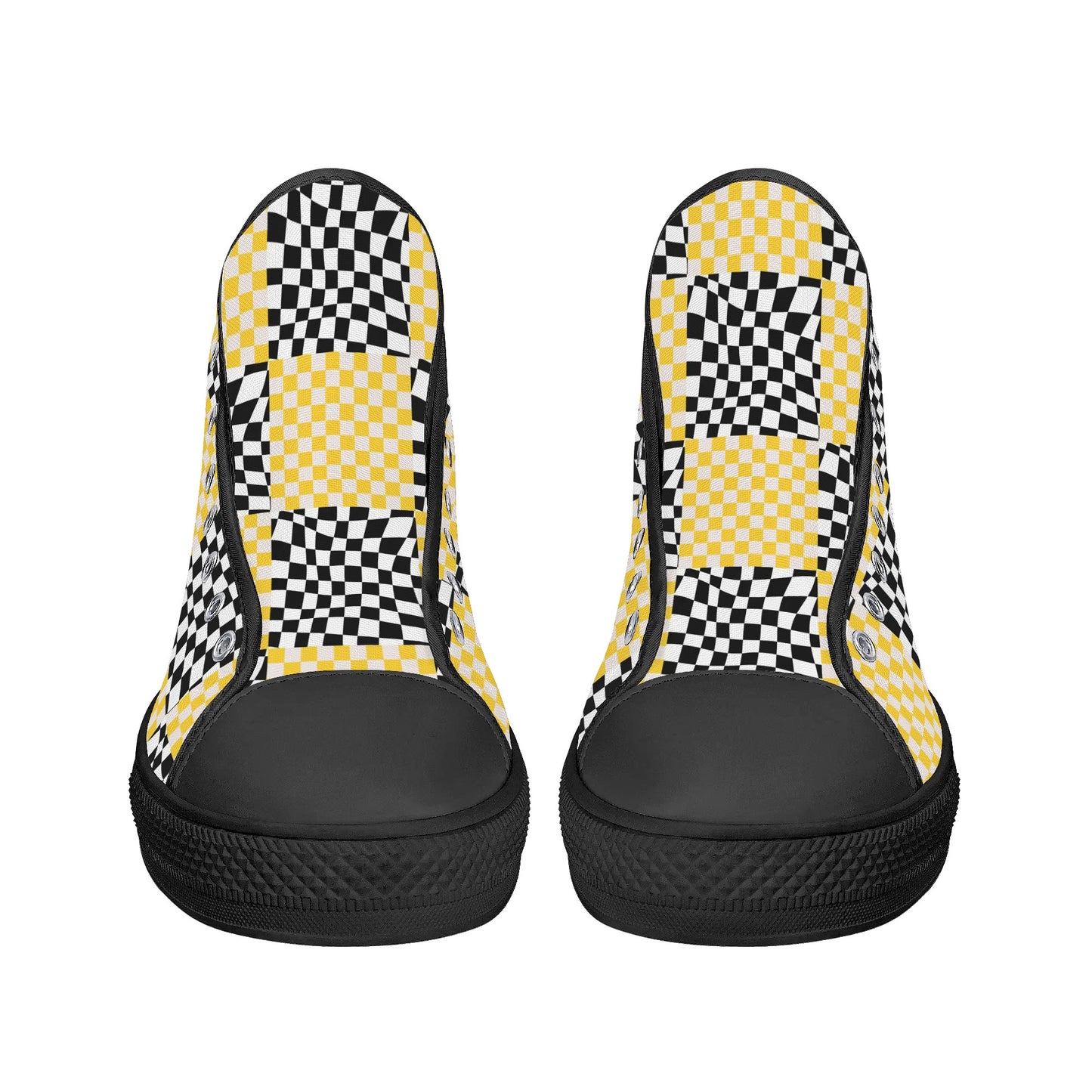 Black and Yellow Checkers - Mens High Top Canvas Shoes