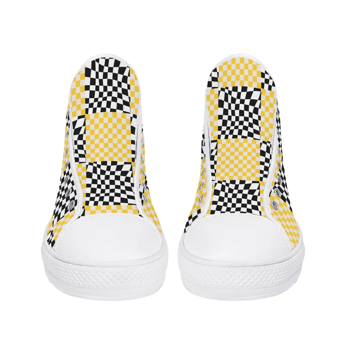 Black and Yellow Checkers - Mens High Top Canvas Shoes