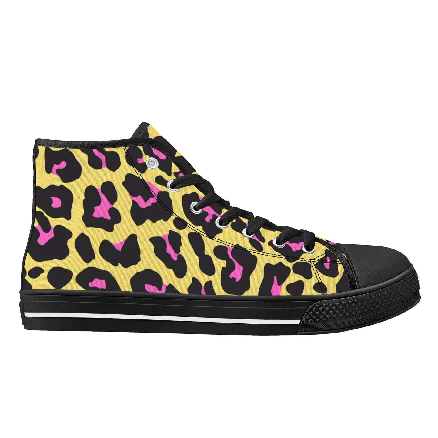 Yellow and Pink Leopard - Mens High Top Canvas Shoes