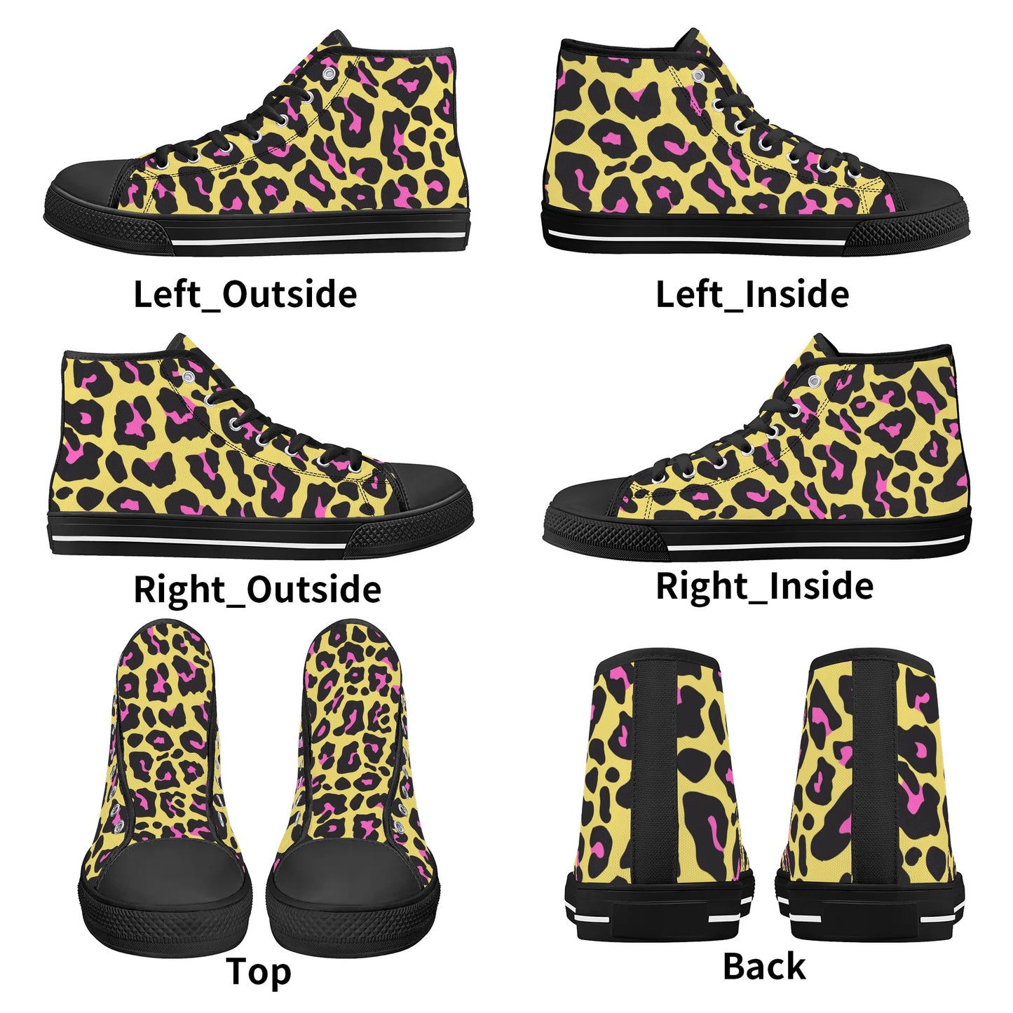 Yellow and Pink Leopard - Mens High Top Canvas Shoes