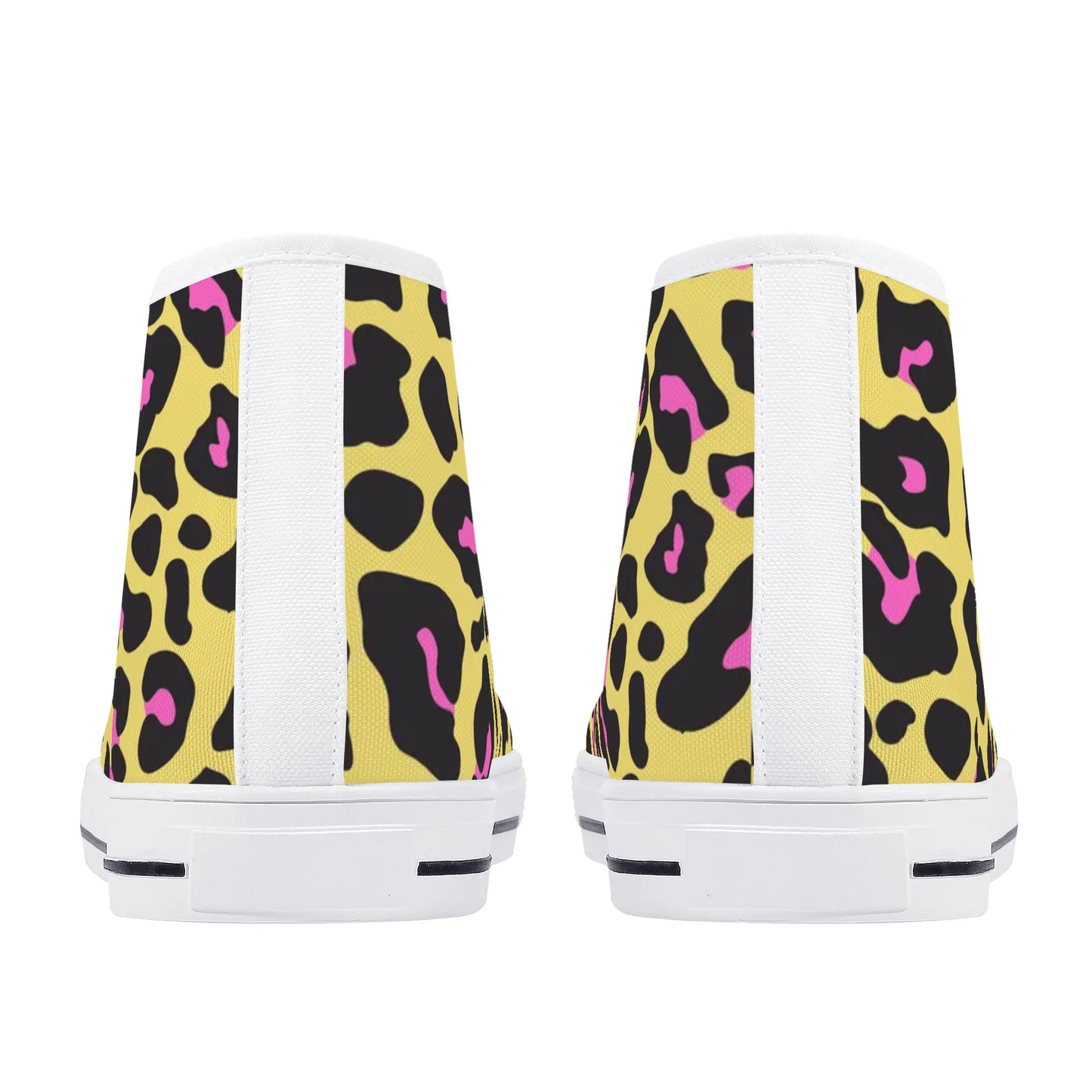 Yellow and Pink Leopard - Mens High Top Canvas Shoes