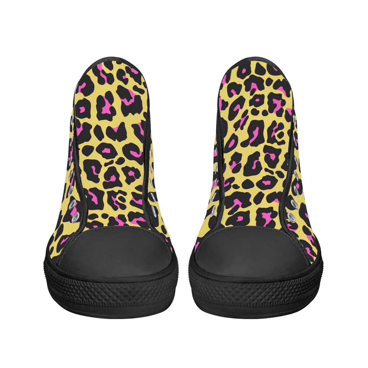 Yellow and Pink Leopard - Mens High Top Canvas Shoes