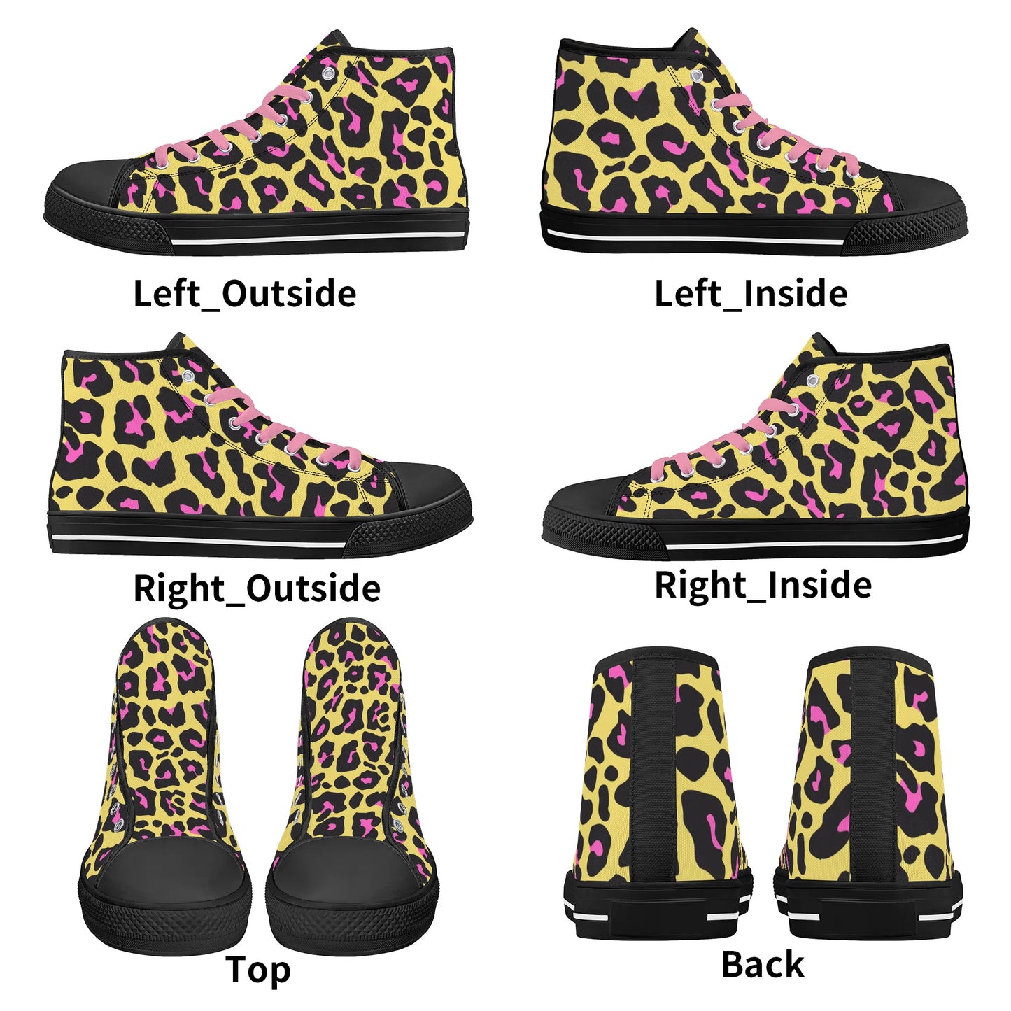 Pink and Yellow Leopard - Pink Laces Mens High Top Canvas Shoes