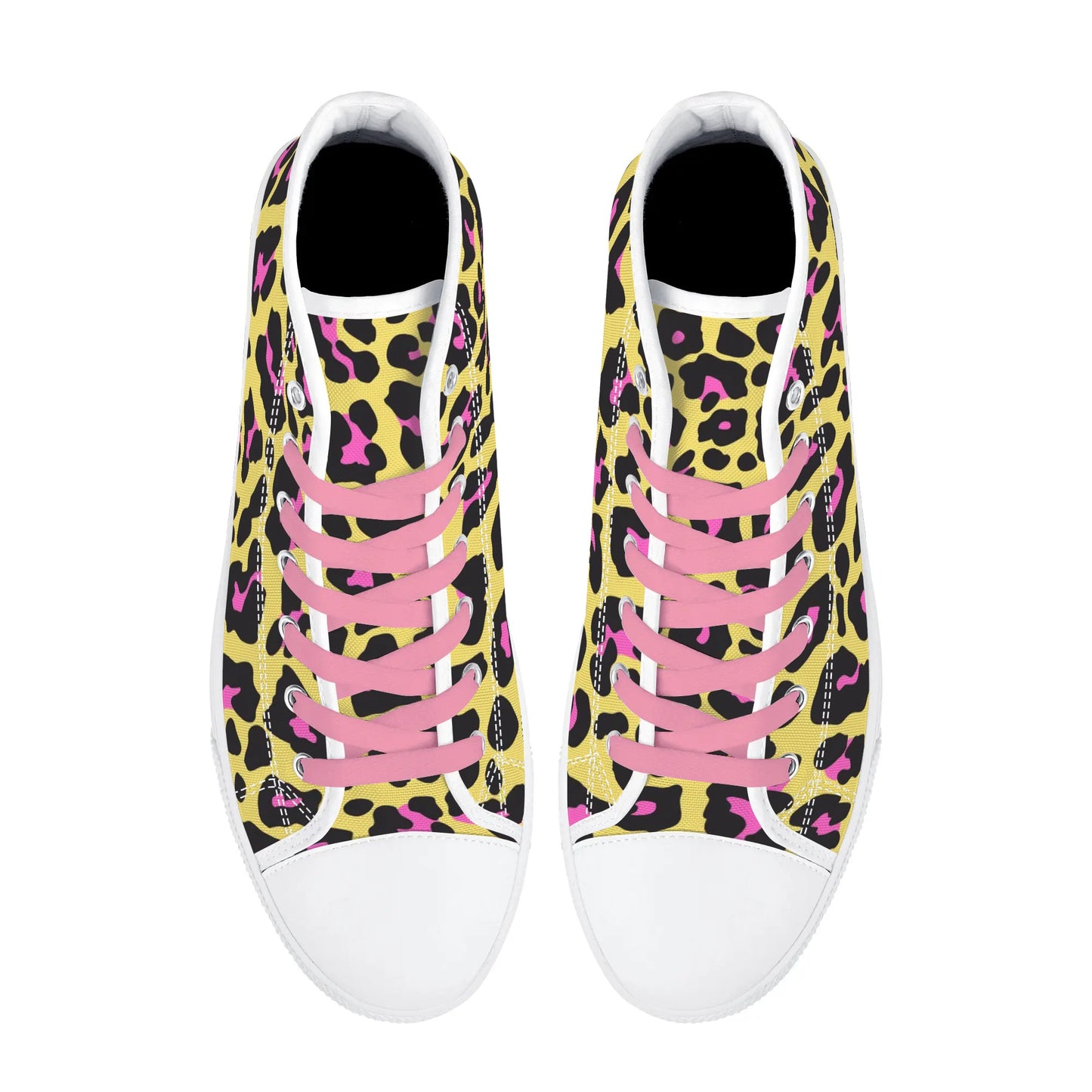 Pink and Yellow Leopard - Pink Laces Mens High Top Canvas Shoes