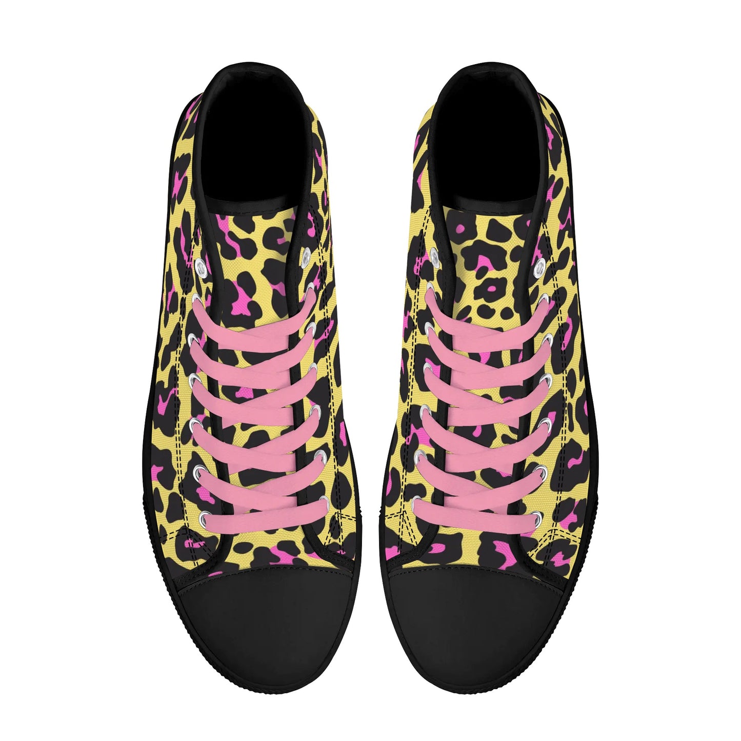 Pink and Yellow Leopard - Pink Laces Mens High Top Canvas Shoes