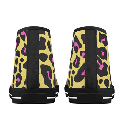 Pink and Yellow Leopard - Pink Laces Mens High Top Canvas Shoes