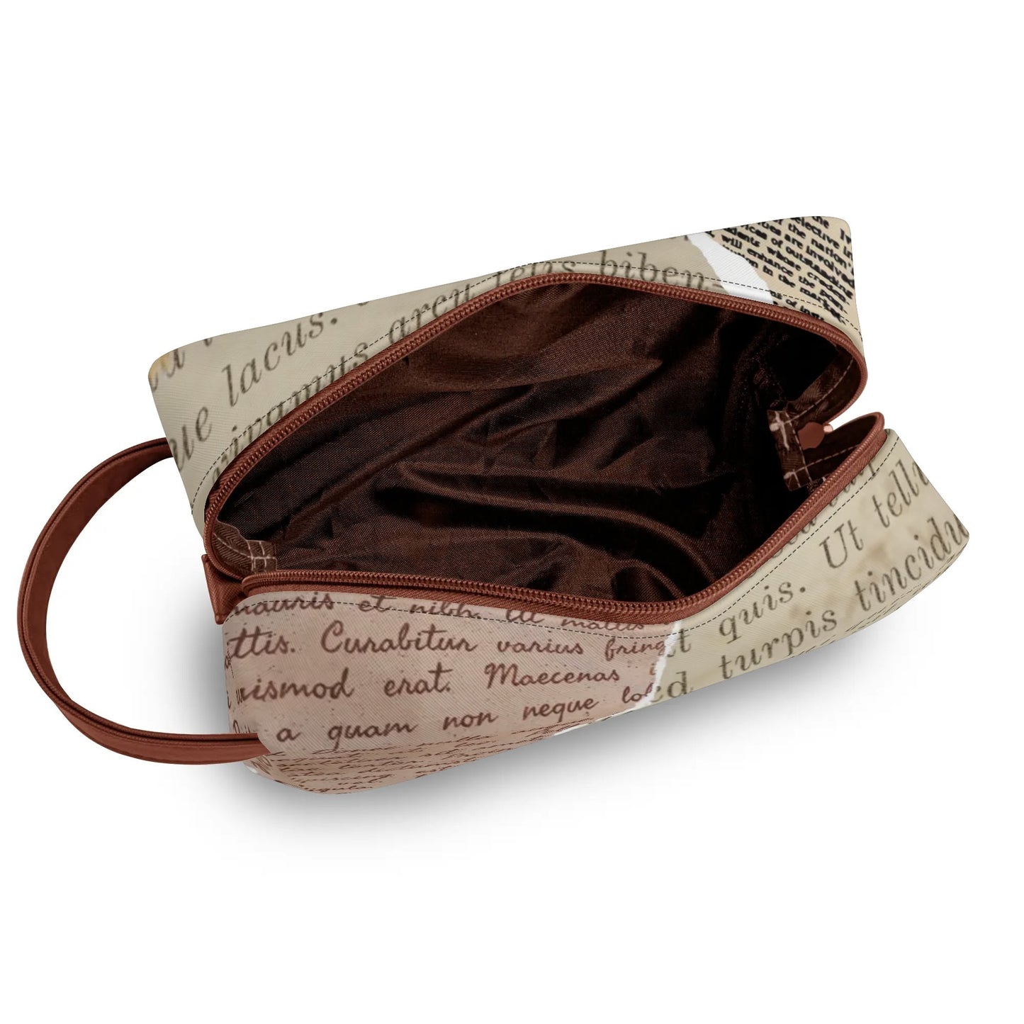 "Read All About It" Leather Toiletry Bag Makeup Cosmetics Organizer