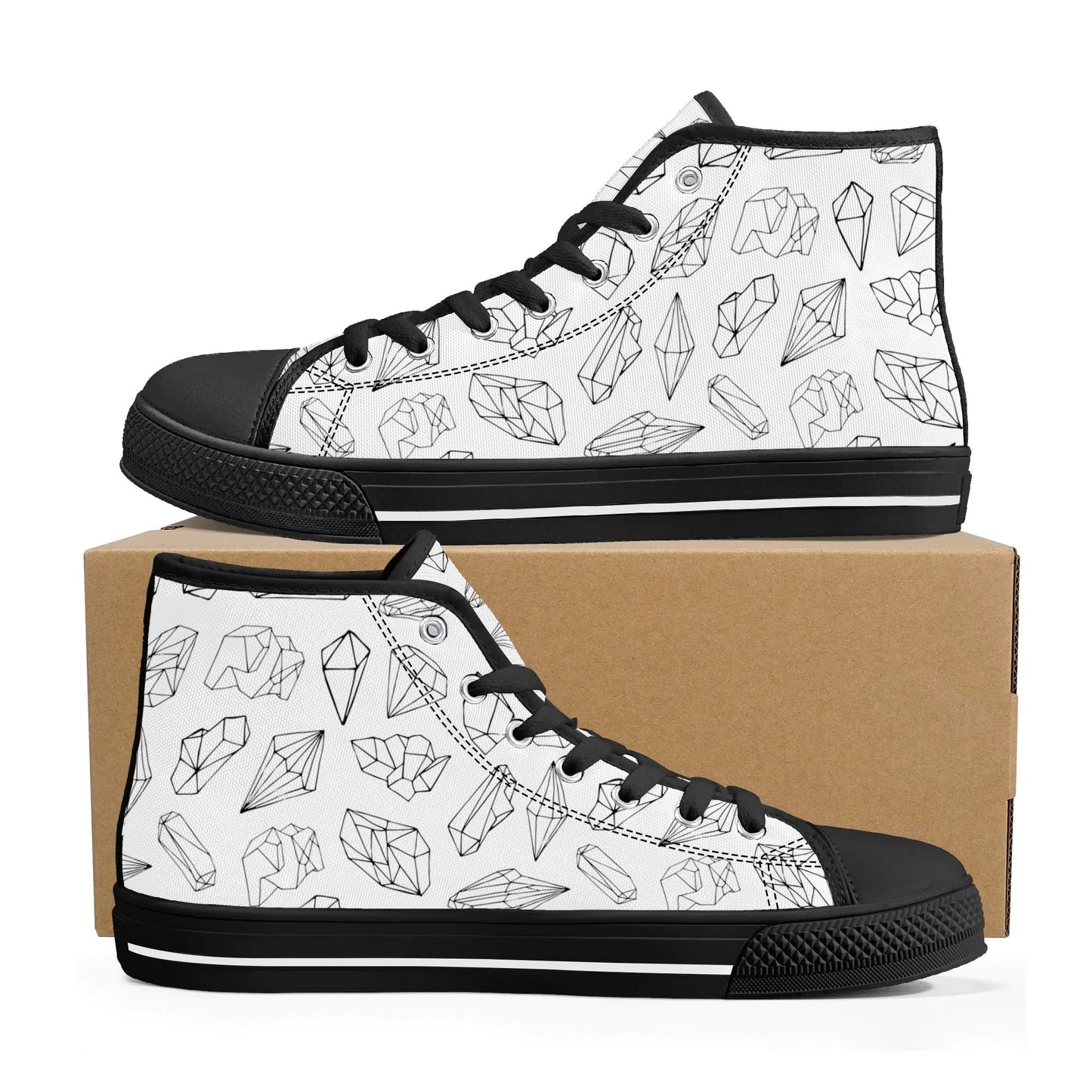 Black and White Crystals High Top Shoes