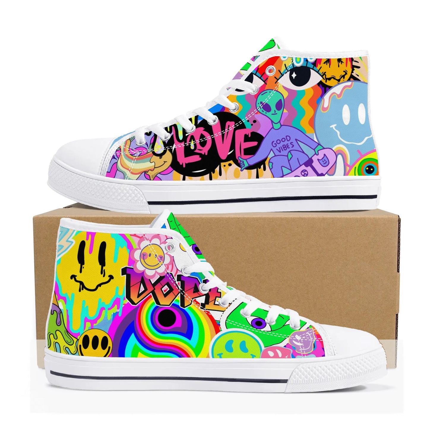 Neon Trip to Space - High Top Shoes