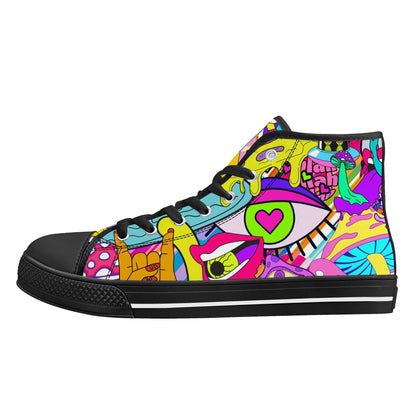 90s Neon Trip and Space Fun - High Top Shoes