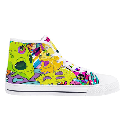 90s Neon Trip and Space Fun - High Top Shoes