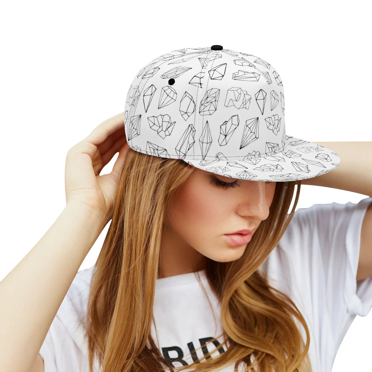 Black and White Crystalized Basic - Flat Bill Hat