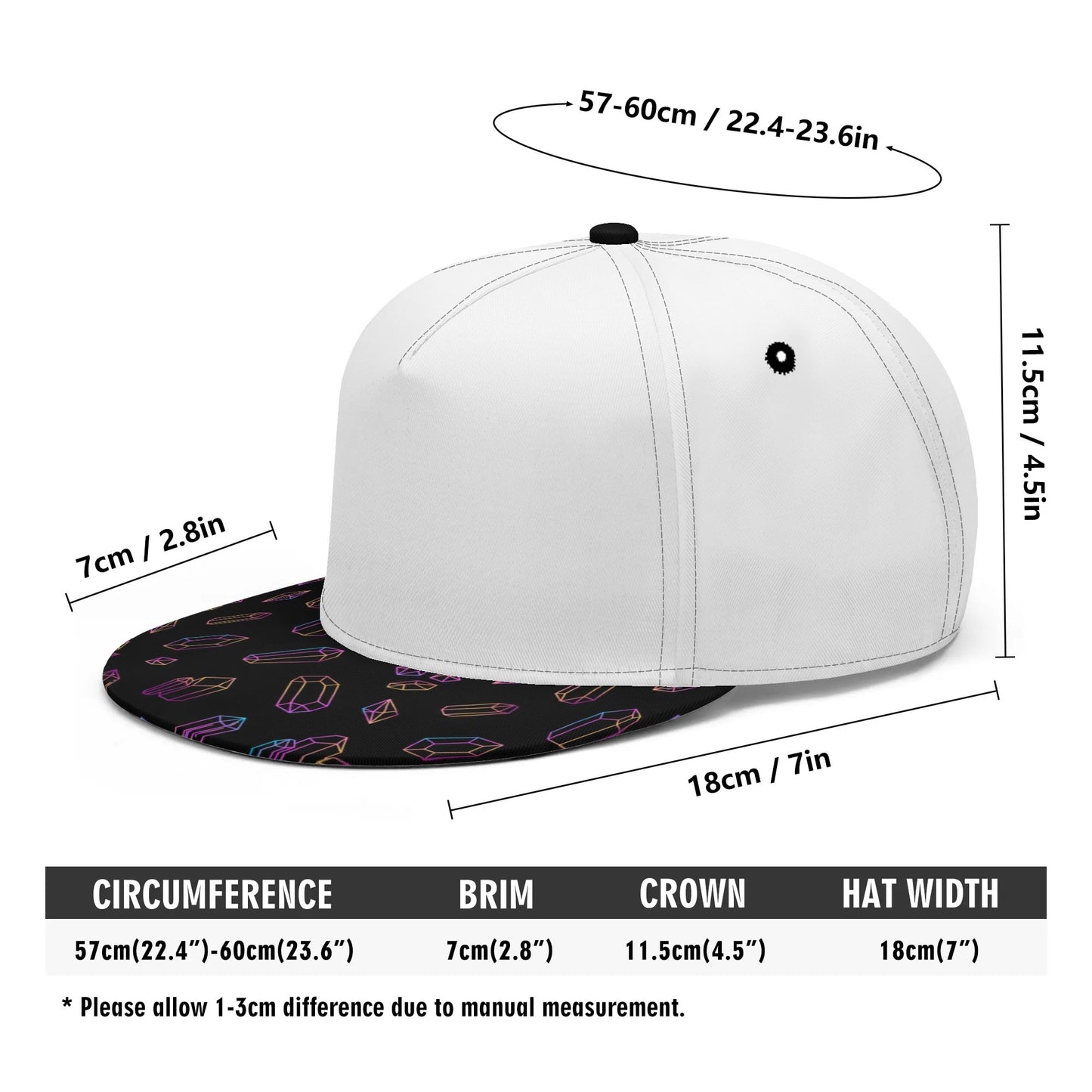 Black Bill, Rainbow Crystals - Flat Bill Hat