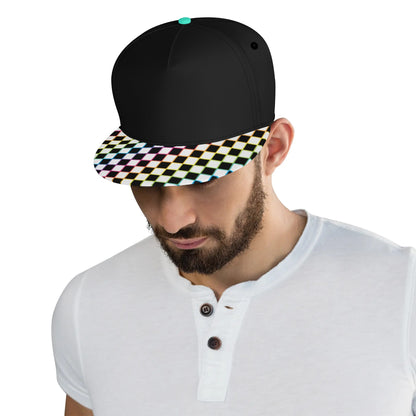 Rainbow Checkers Flat Bill Hat