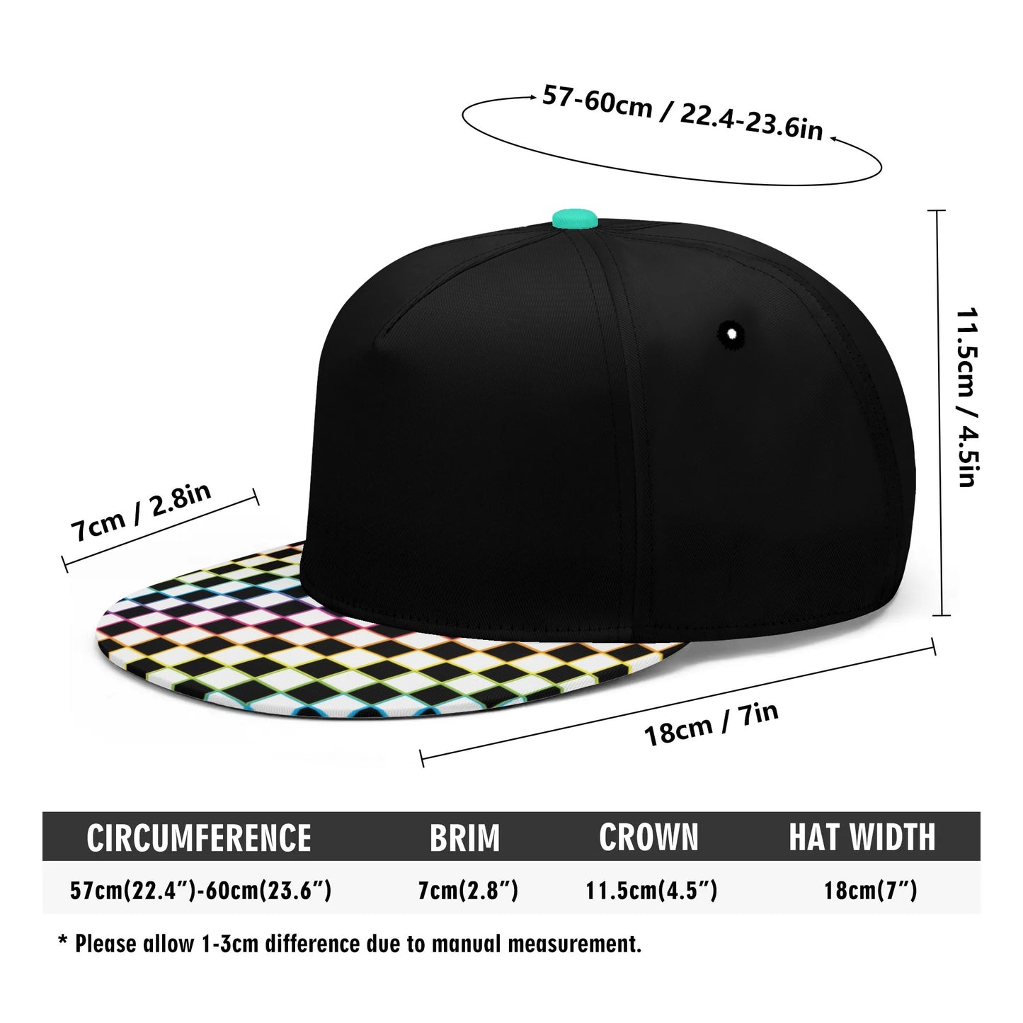 Rainbow Checkers Flat Bill Hat