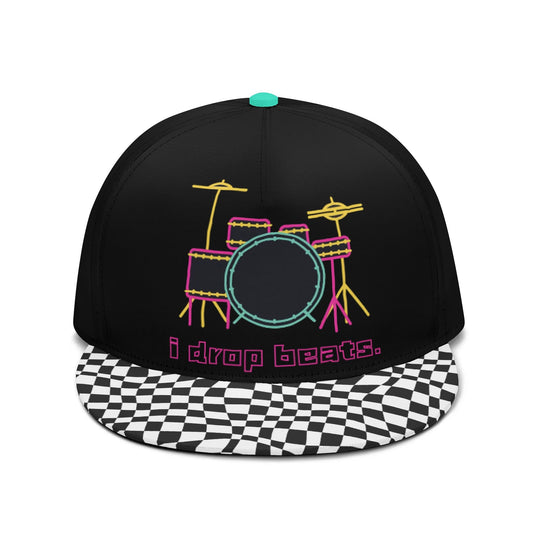 "I Drop Beats" Checkered Flat Bill Hat