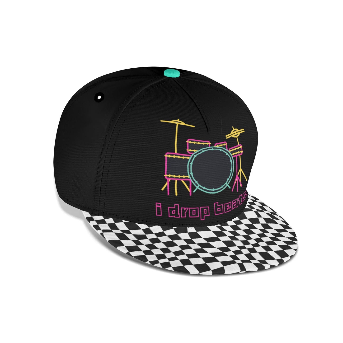 "I Drop Beats" Checkered Flat Bill Hat