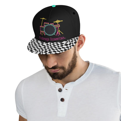 "I Drop Beats" Checkered Flat Bill Hat