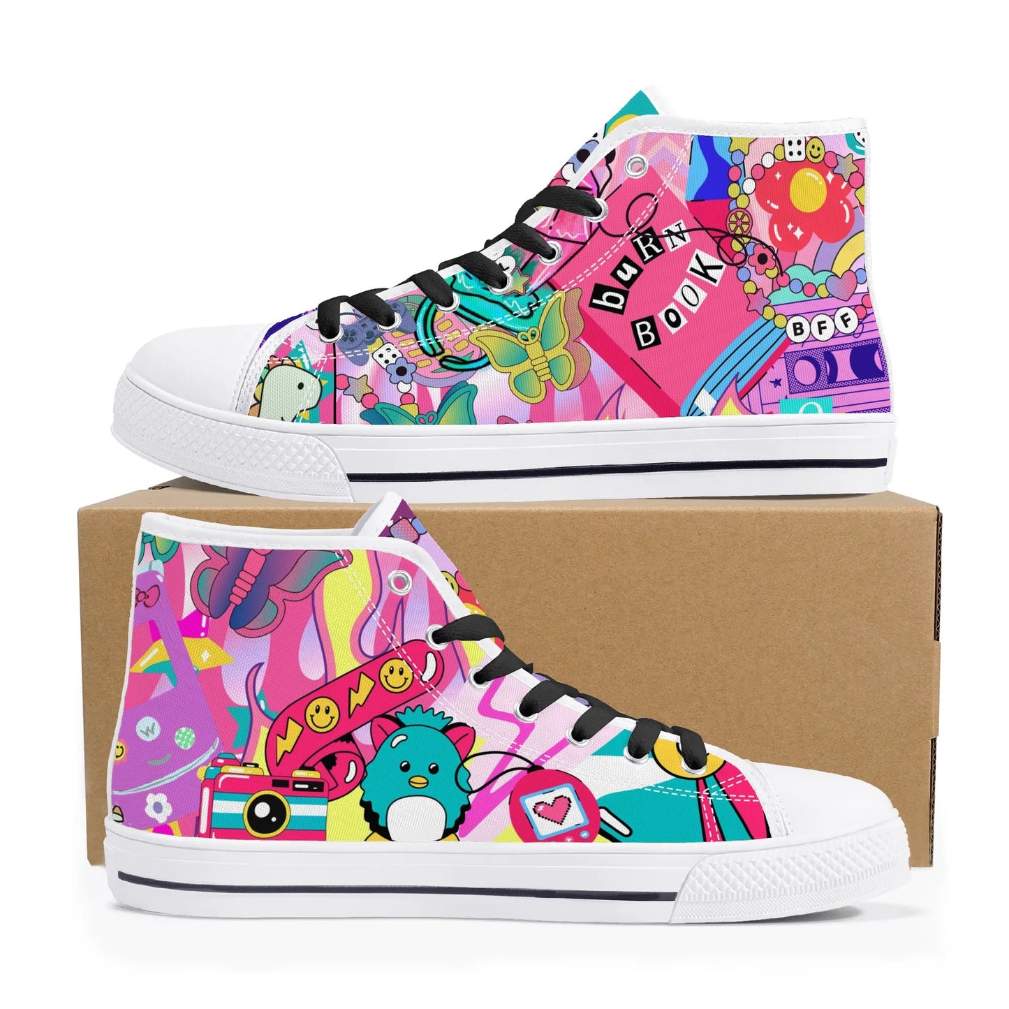 Burn Books and Pink Stallions - Mens High Top Canvas Shoes - Customized Tongue