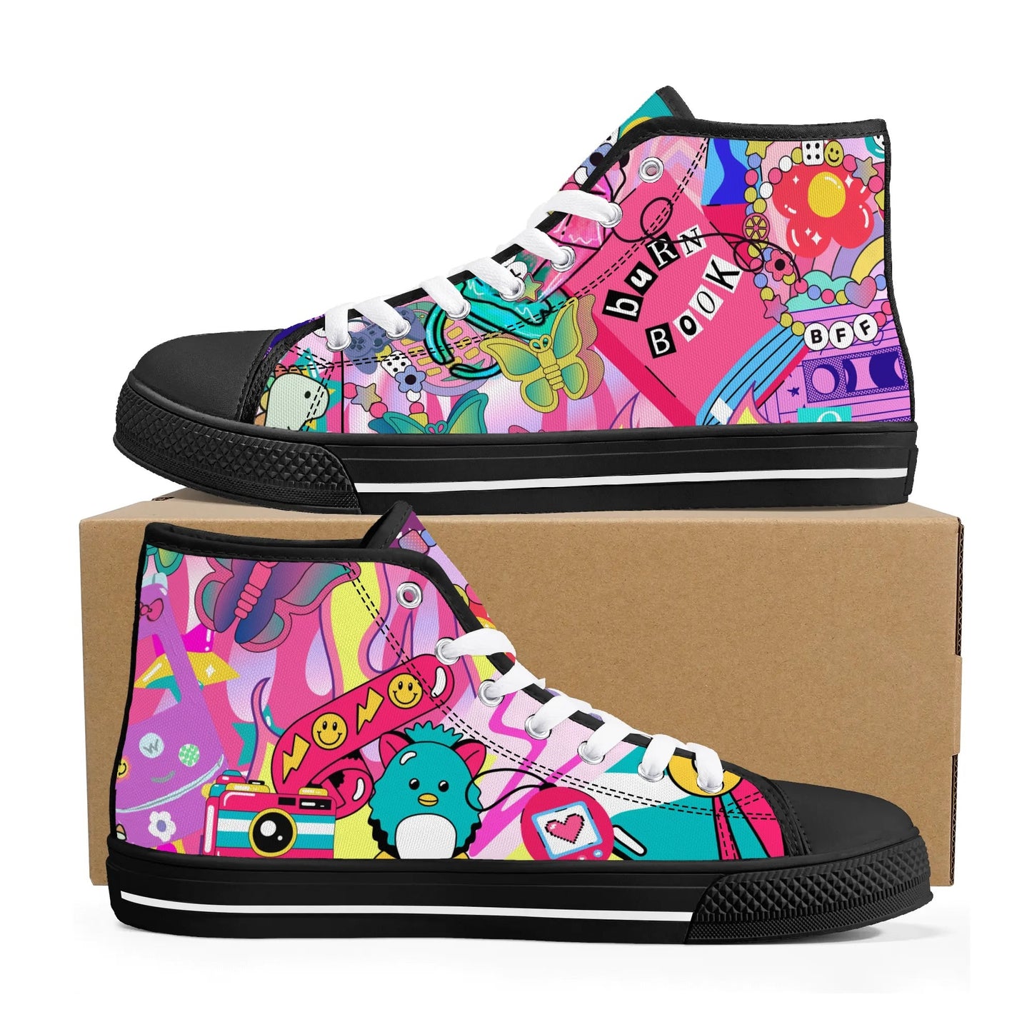 Burn Books and Pink Stallions - Mens High Top Canvas Shoes - Customized Tongue