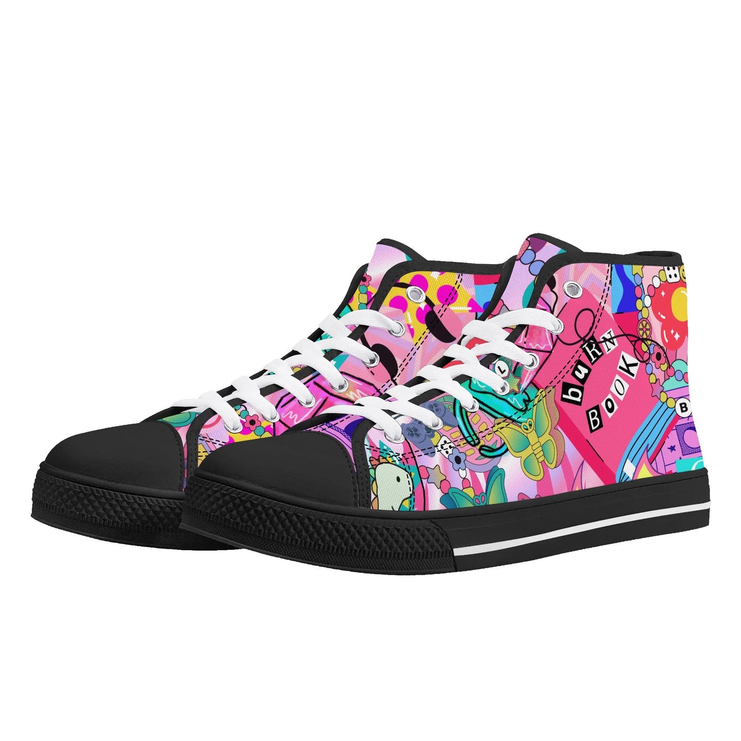 Burn Books and Pink Stallions - Mens High Top Canvas Shoes - Customized Tongue