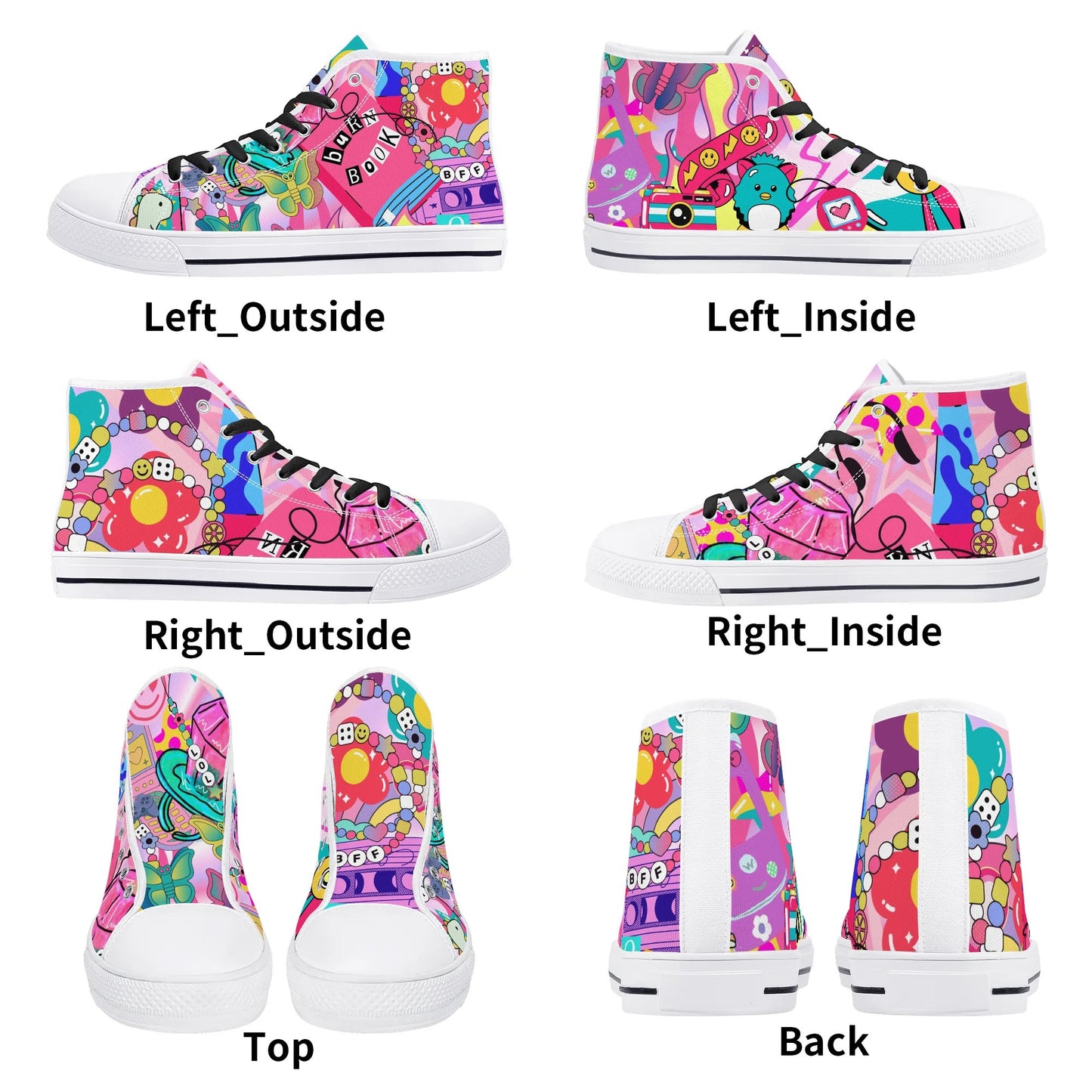 Burn Books and Pink Stallions - Mens High Top Canvas Shoes - Customized Tongue