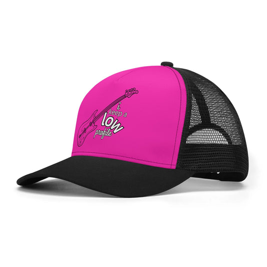 "I Keep a LOW Profile - Bass, PINK" Front Printing Mesh Trucker Hats