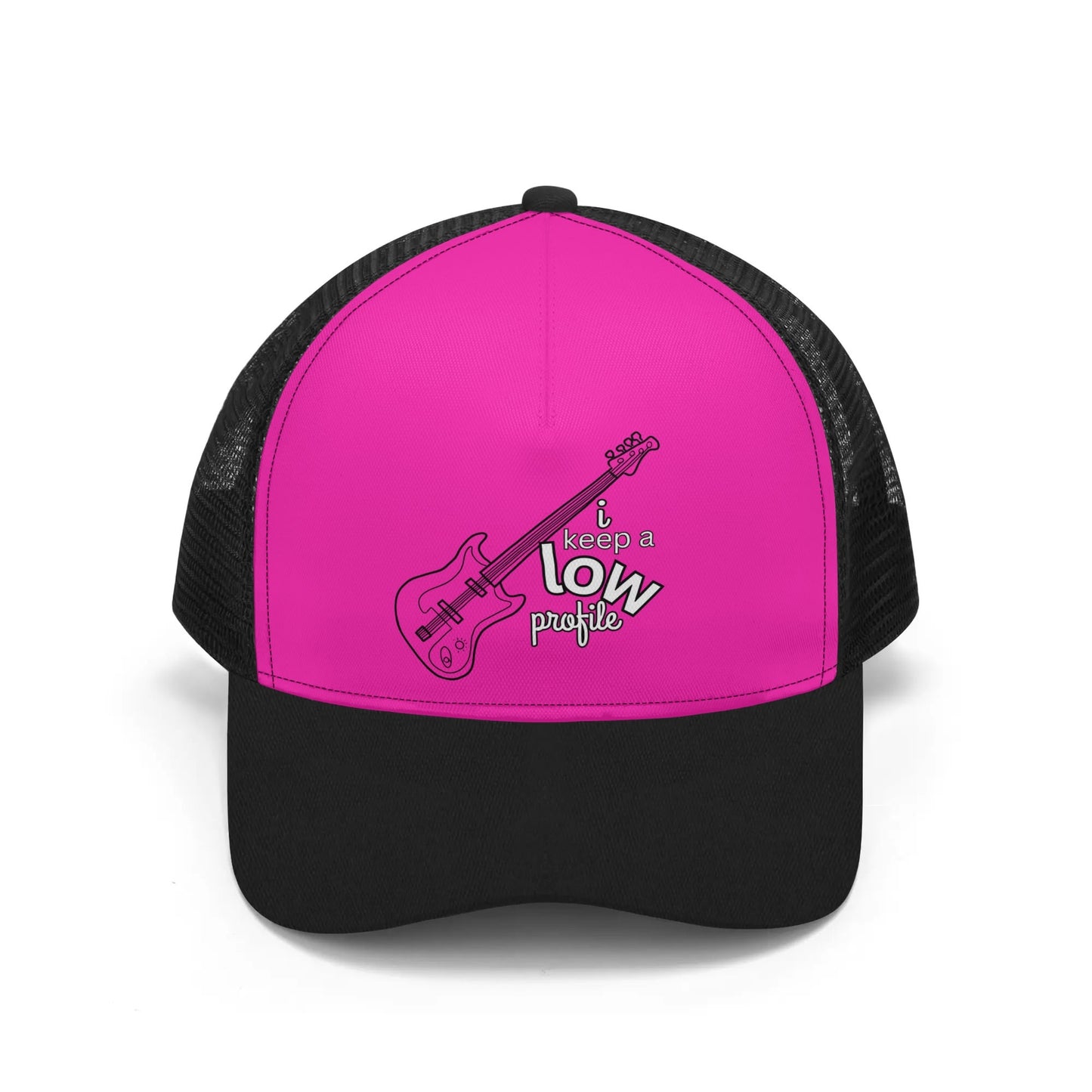 "I Keep a LOW Profile - Bass, PINK" Front Printing Mesh Trucker Hats