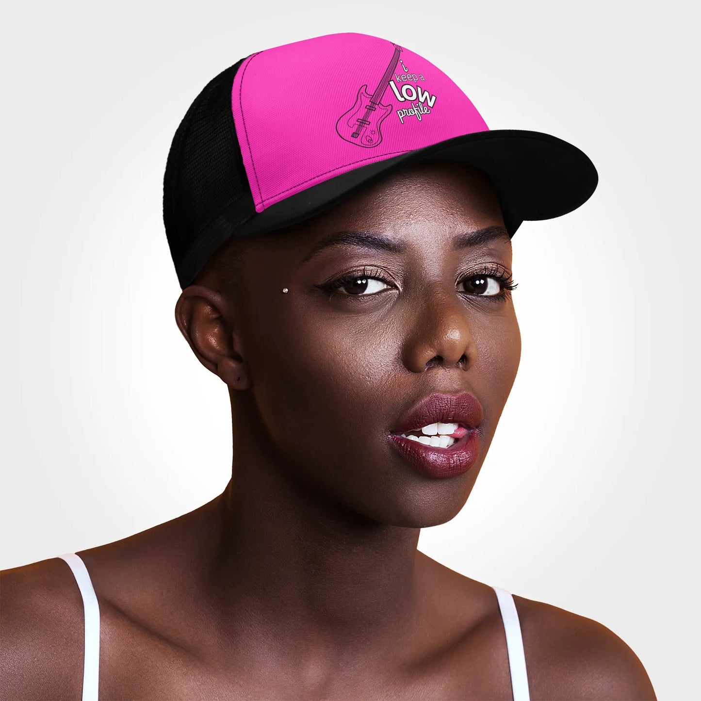 "I Keep a LOW Profile - Bass, PINK" Front Printing Mesh Trucker Hats