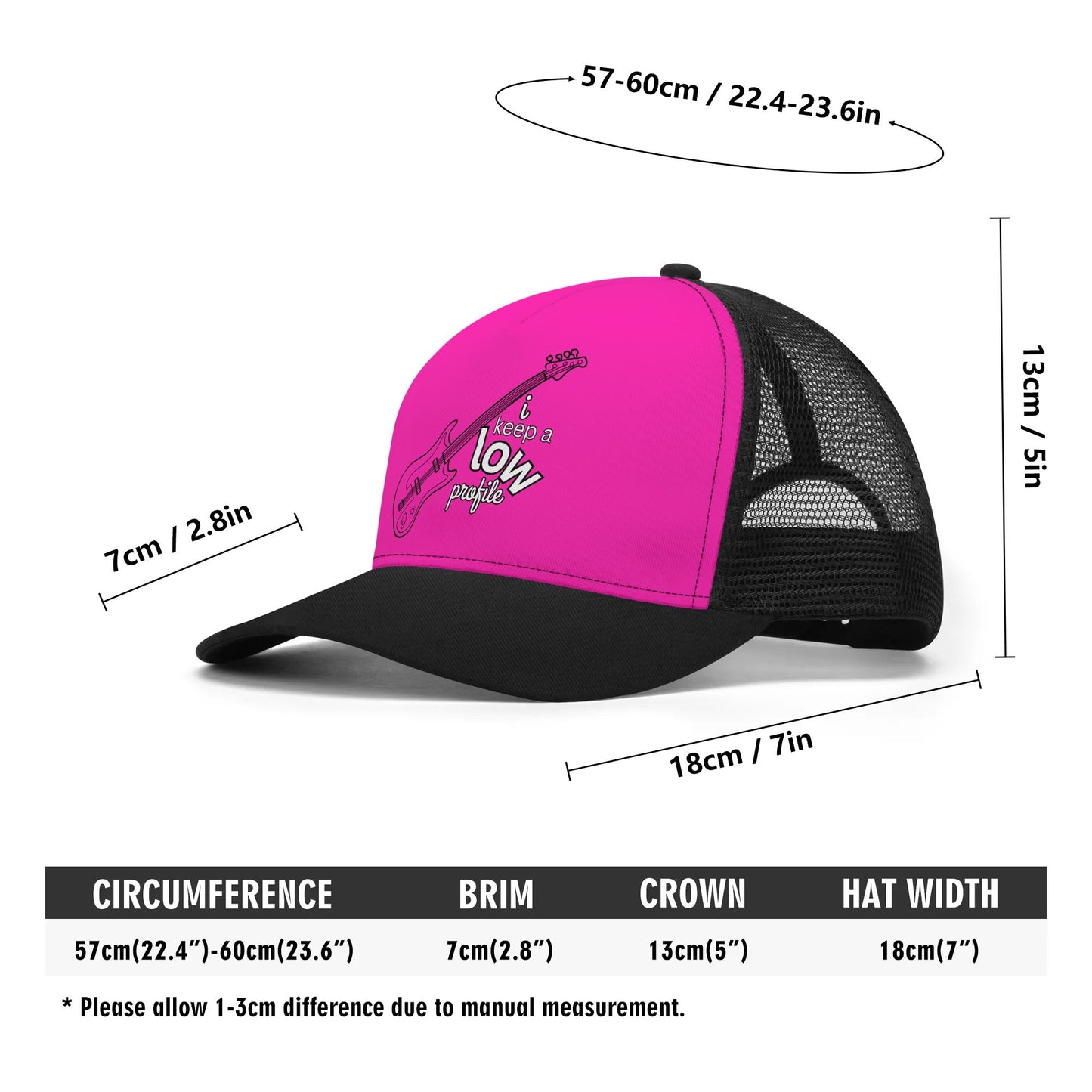 "I Keep a LOW Profile - Bass, PINK" Front Printing Mesh Trucker Hats