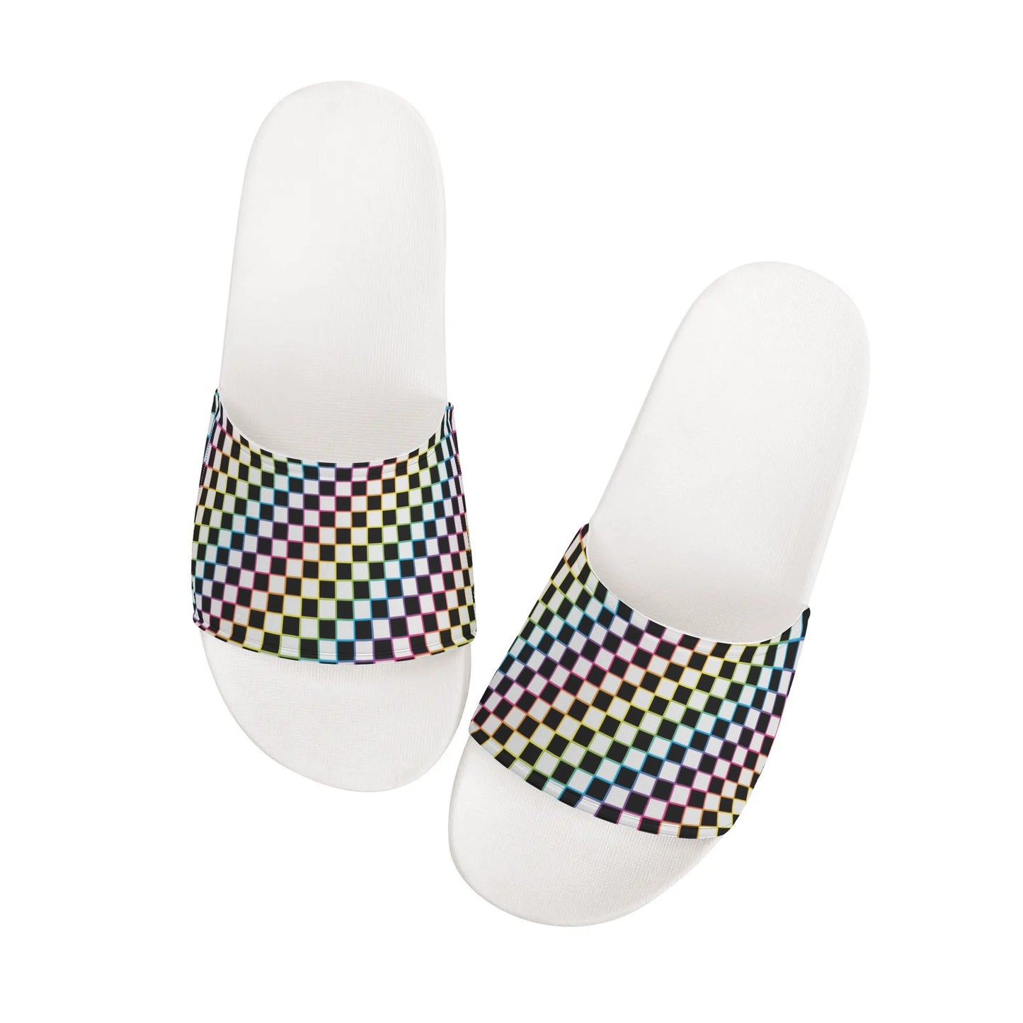 Rainbow Checkers Slide Sandals