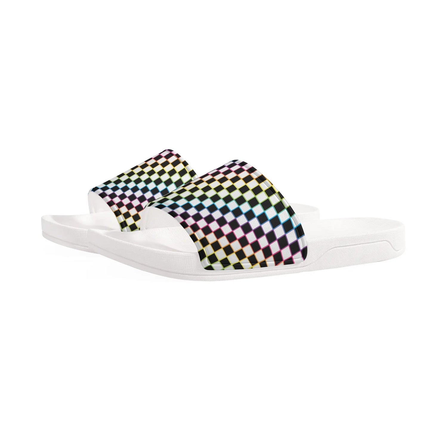 Rainbow Checkers Slide Sandals