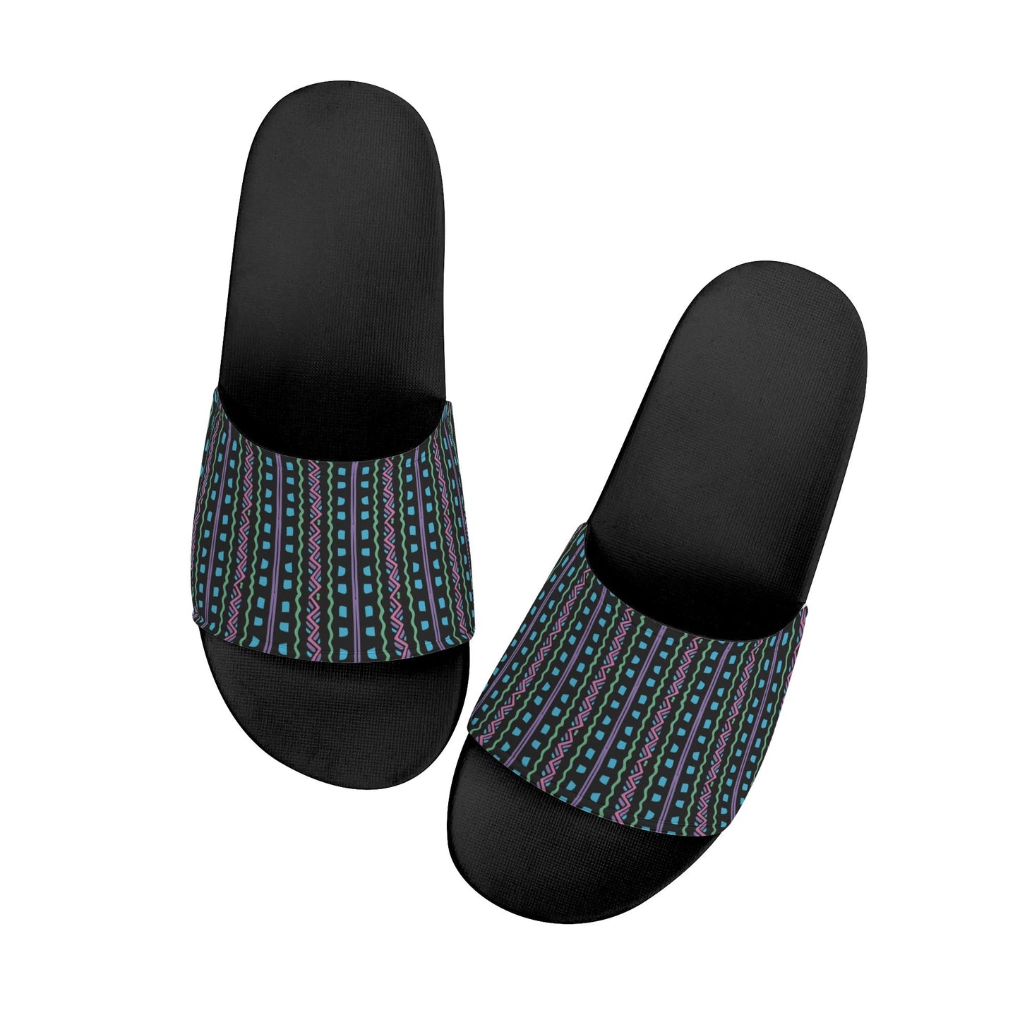 Turquoise Tribal - BLACK - Womens Slide Sandals