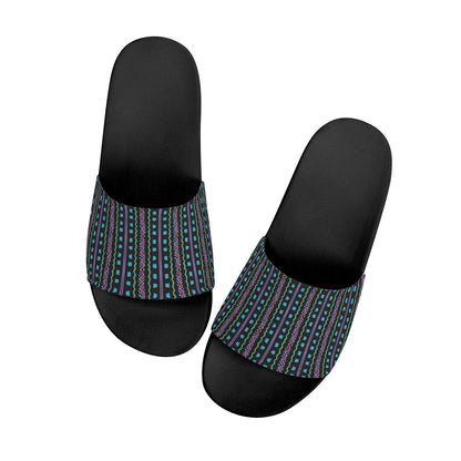 Turquoise Tribal - BLACK - Womens Slide Sandals