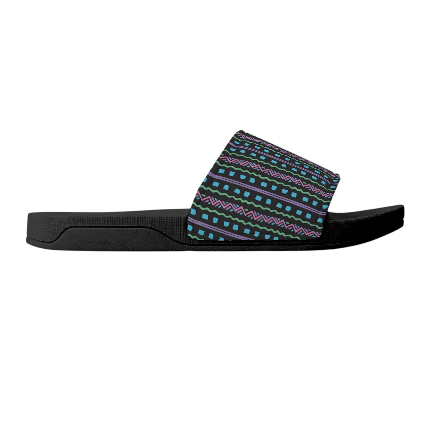 Turquoise Tribal - BLACK - Womens Slide Sandals