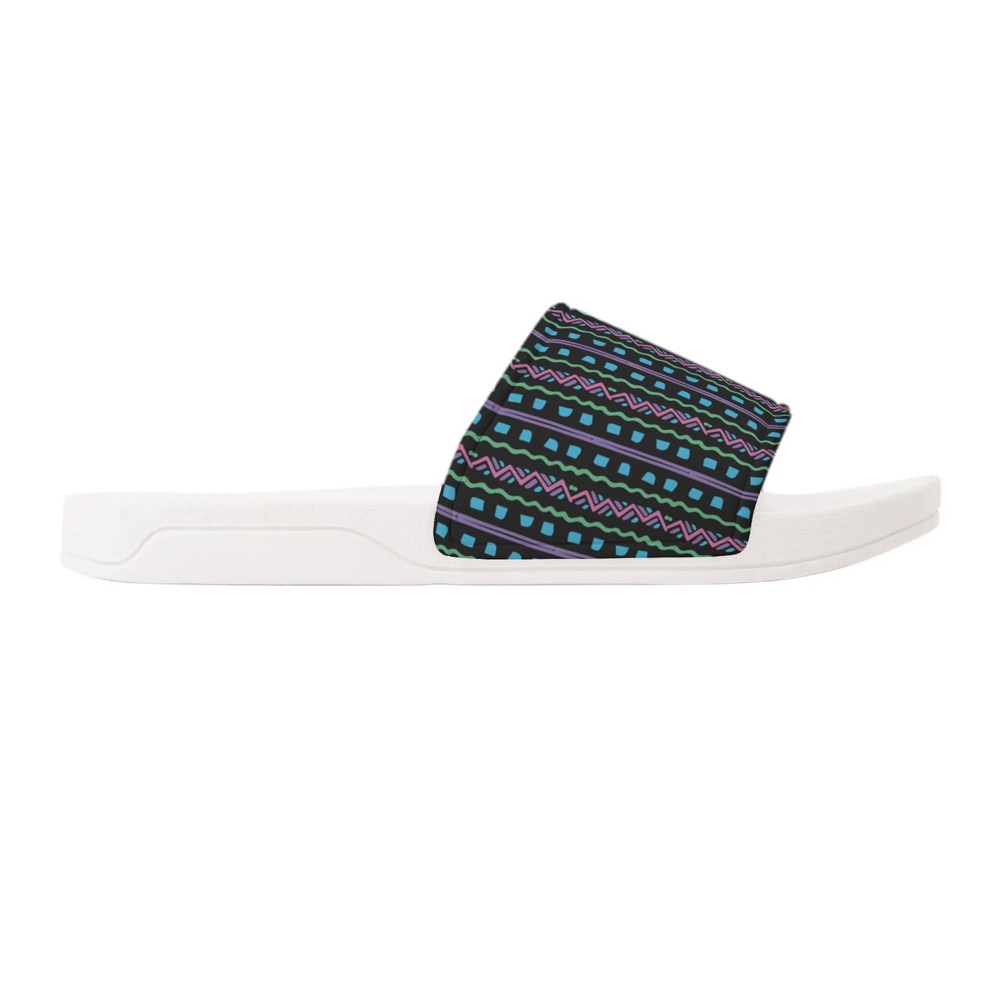 Turquoise Tribal - BLACK - Womens Slide Sandals