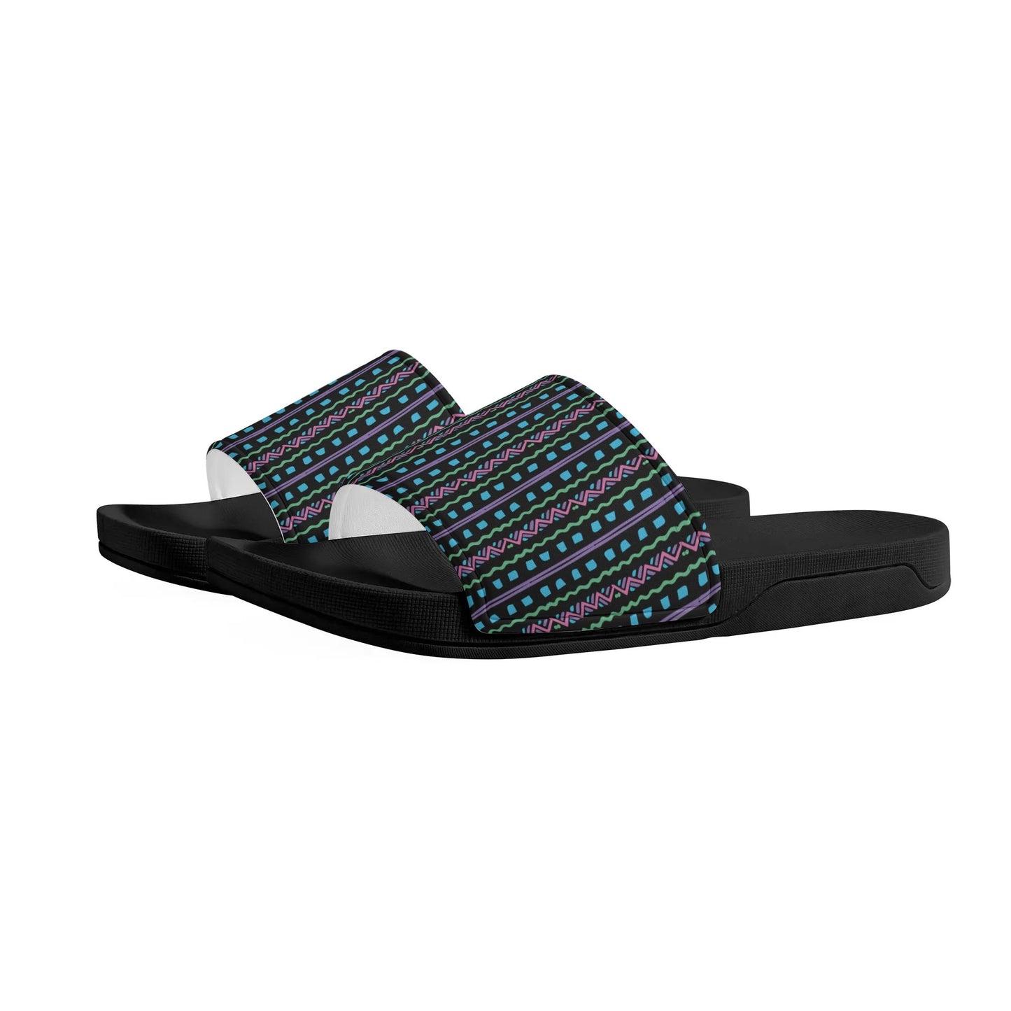 Turquoise Tribal - BLACK - Womens Slide Sandals