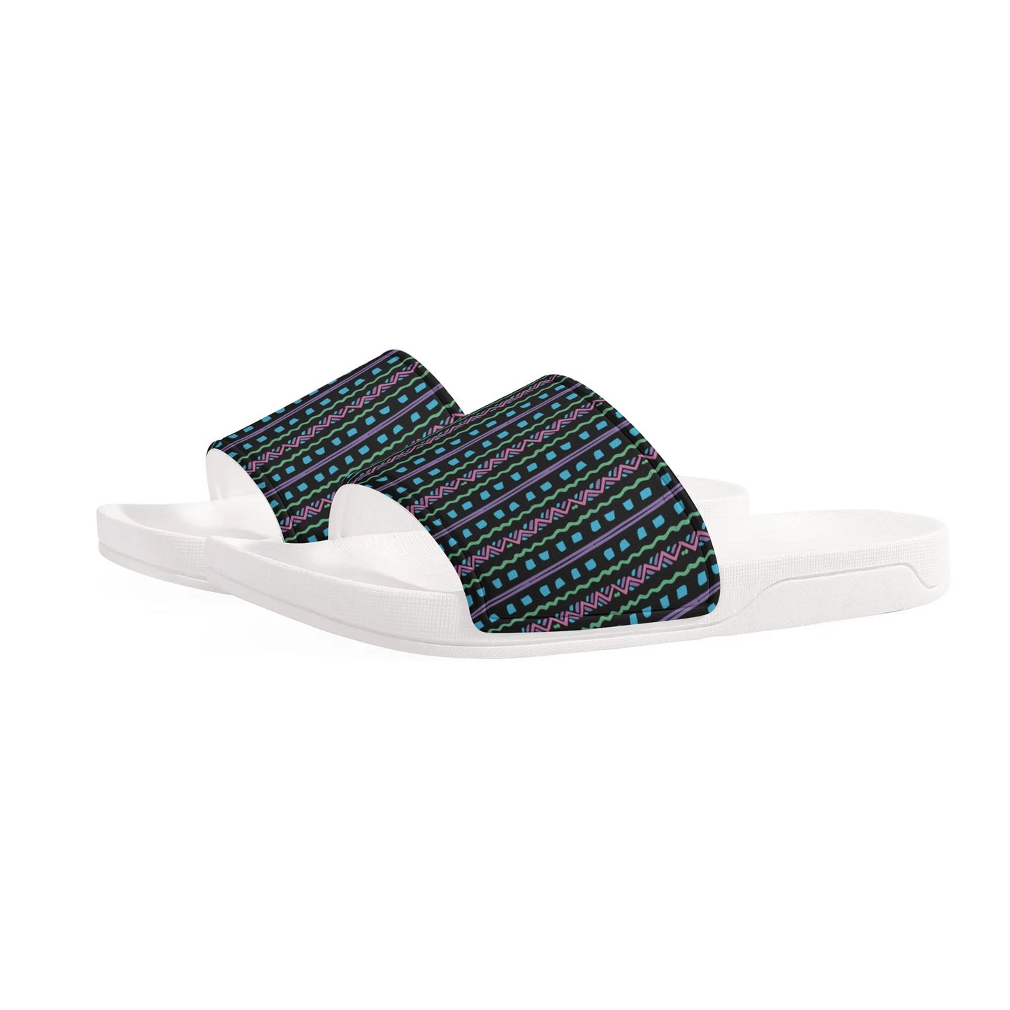 Turquoise Tribal - BLACK - Womens Slide Sandals