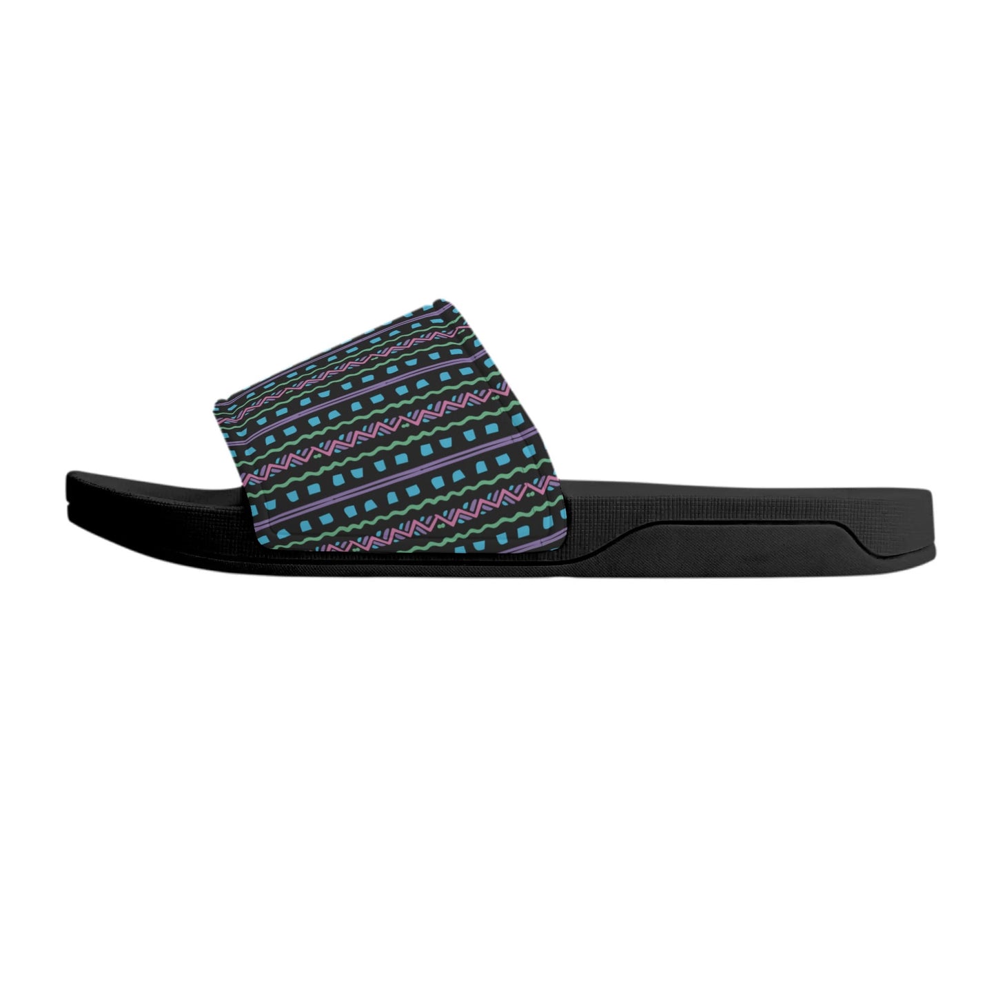 Turquoise Tribal - BLACK - Womens Slide Sandals