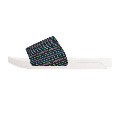 Turquoise Tribal - BLACK - Womens Slide Sandals