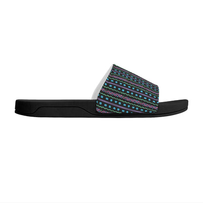 Turquoise Tribal - BLACK - Womens Slide Sandals