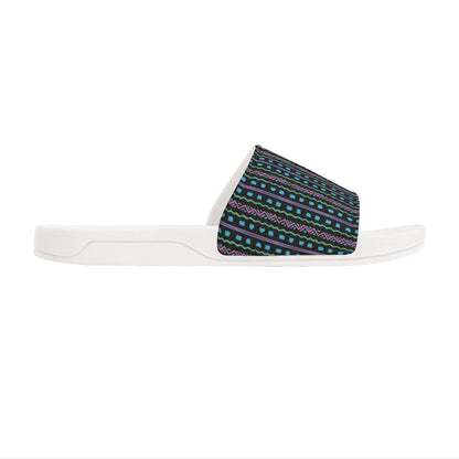 Turquoise Tribal - BLACK - Womens Slide Sandals