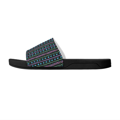 Turquoise Tribal - BLACK - Womens Slide Sandals